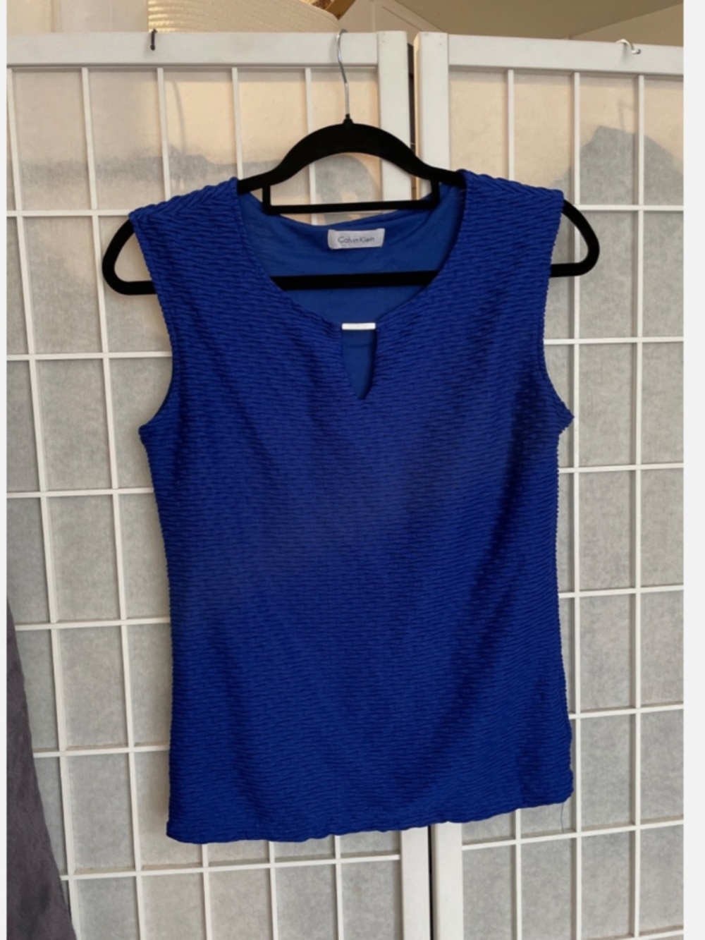 Calvin Klein top textured fully lined small blue royal